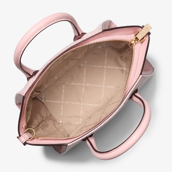 Michael Kors Avril Small Signature Logo Jacquard Satchel Bag Powder Blush - Picture 8 of 10